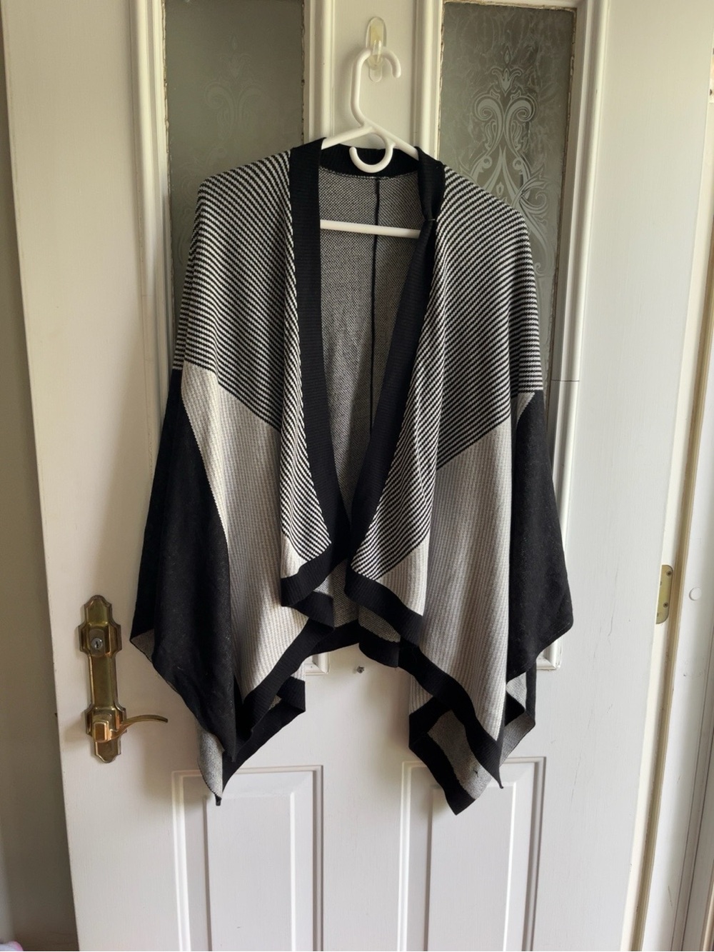 Black & White Colorblock Knit Poncho Cardigan | One Size Fits Most